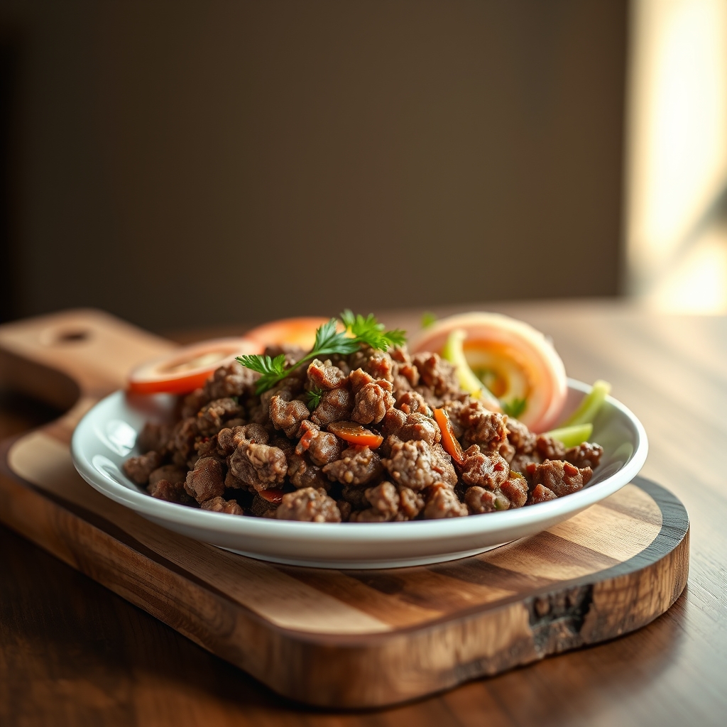 Ground beef and tomato mixture in a skillet