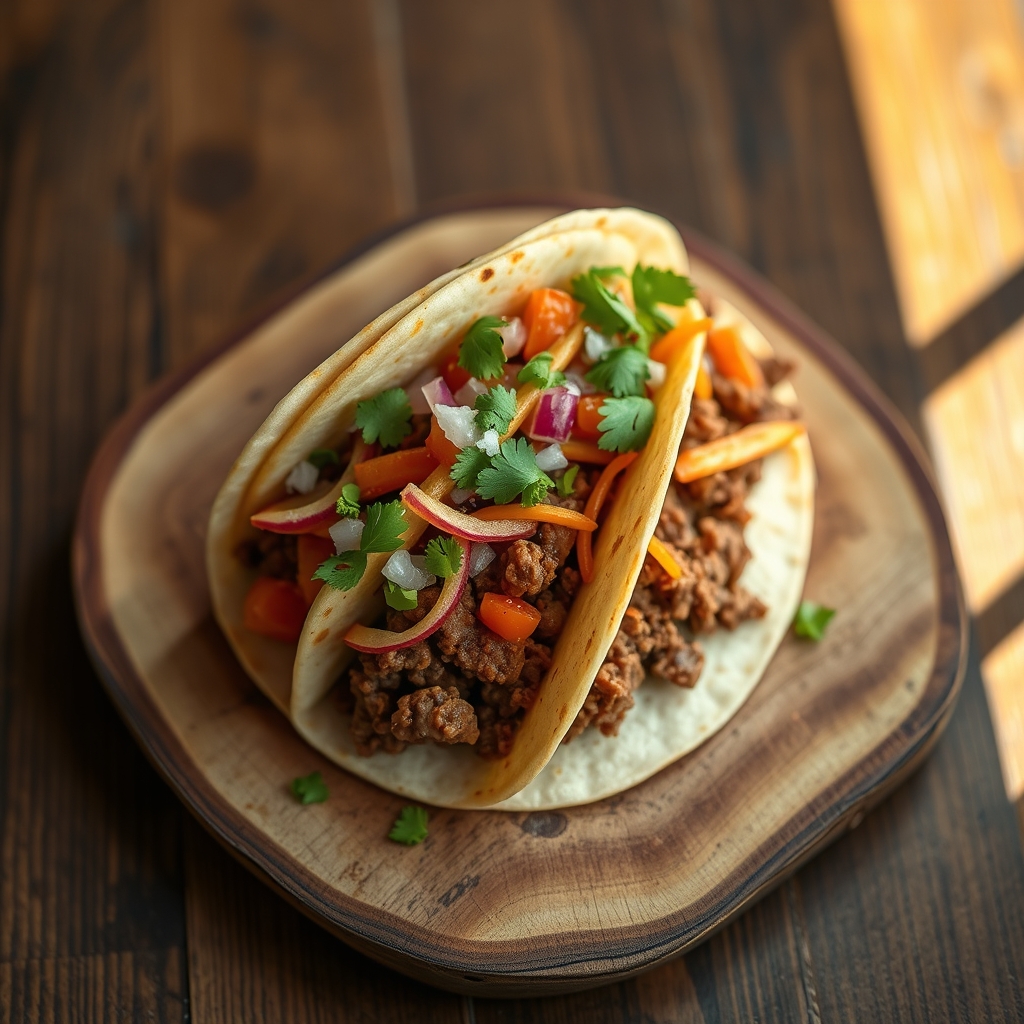 Simmering ground beef taco filling with spices