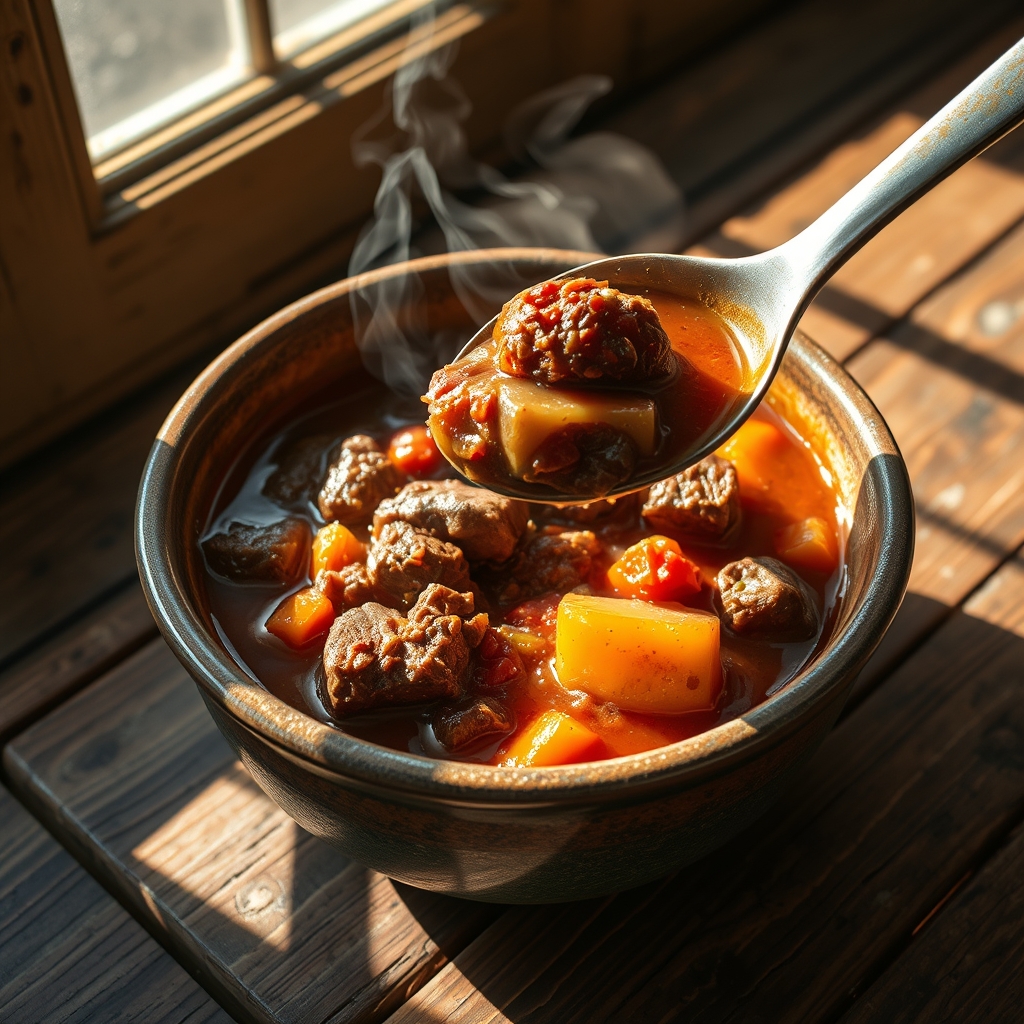 Hearty beef stew in a pot