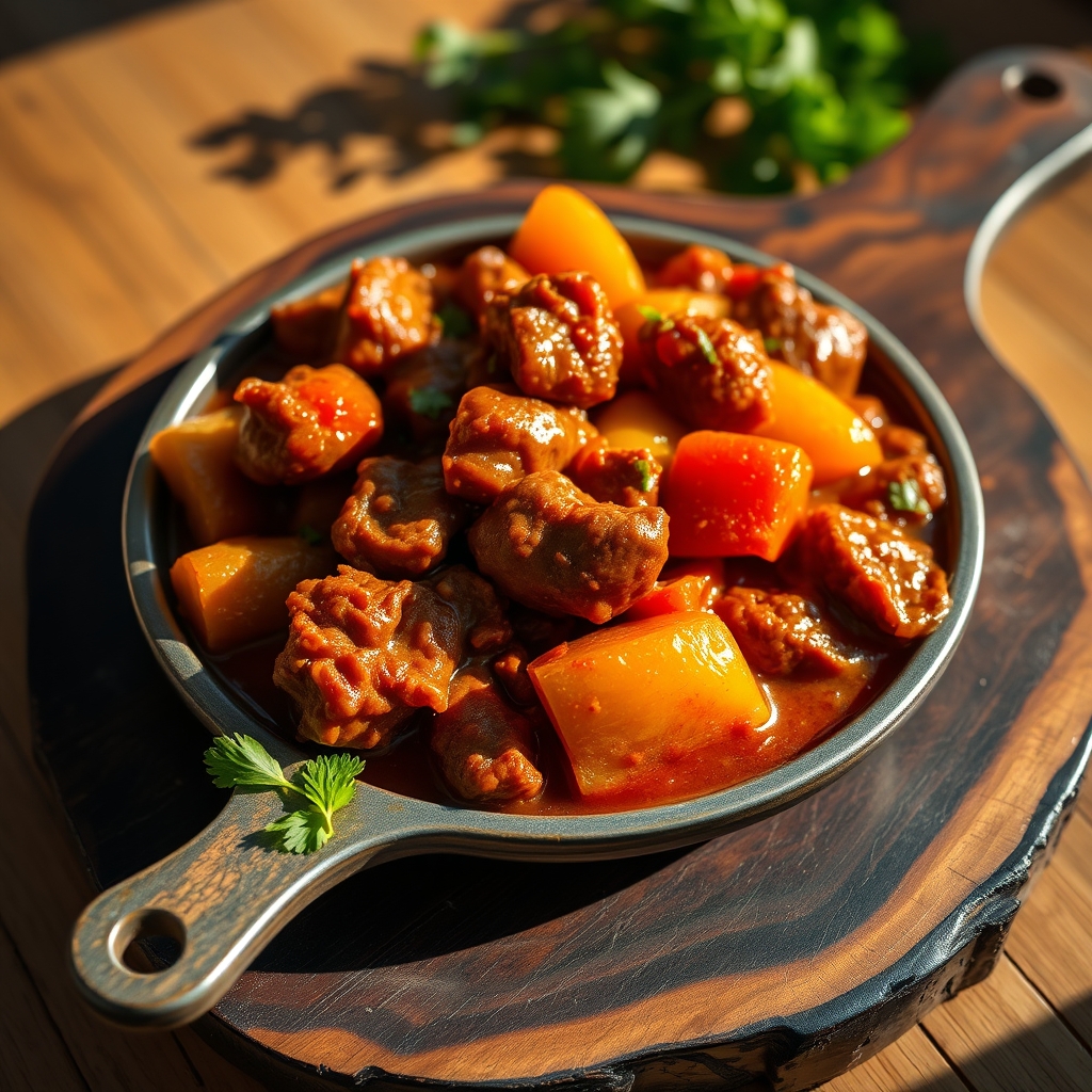 Filipino Beef Afritada in a pot