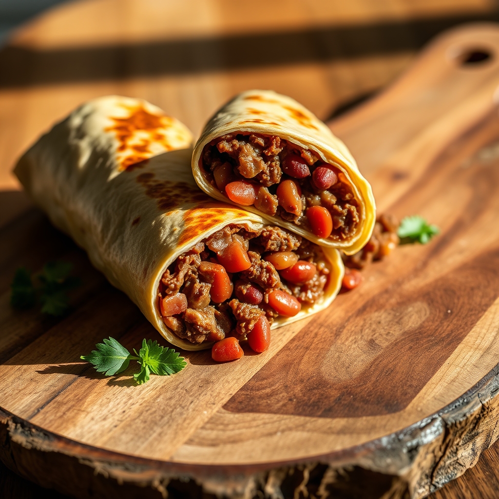 Delicious Beef and Bean Burrito