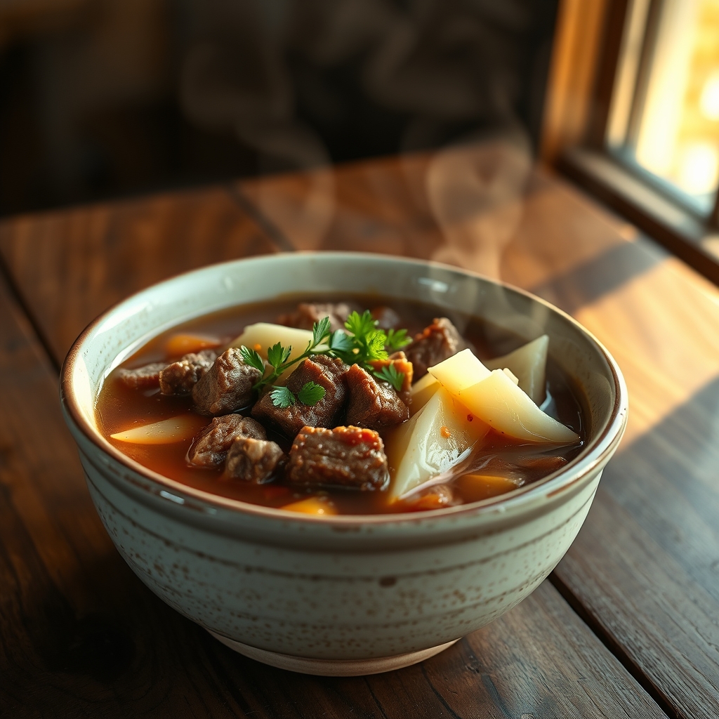 Chopped Cabbage and Beef in a Soup Pot