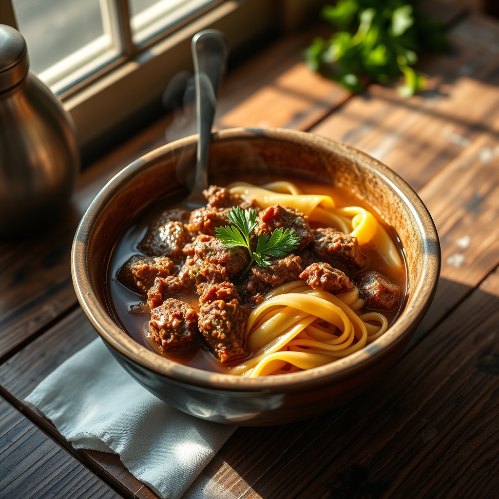 Crock Pot Beef and Noodles in a bowl