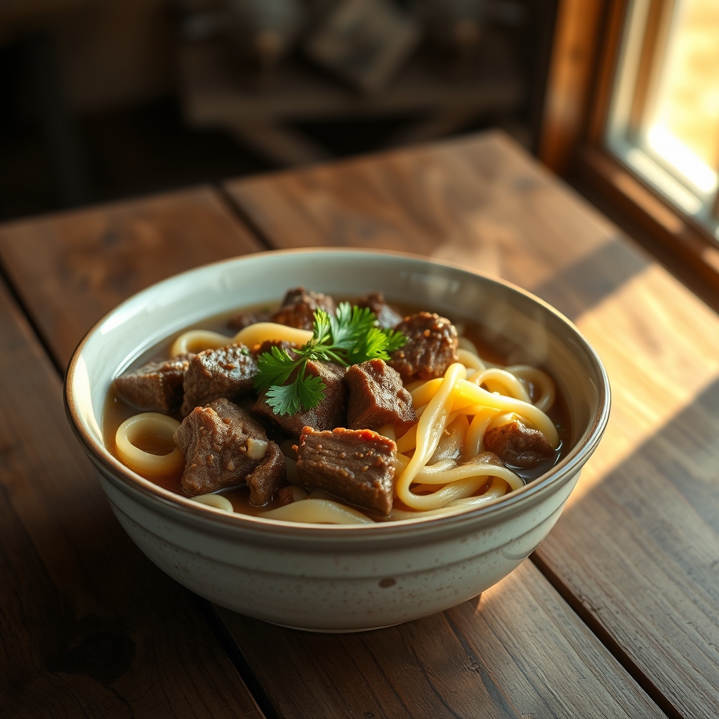 Serving of Crock Pot Beef and Noodles with garnish