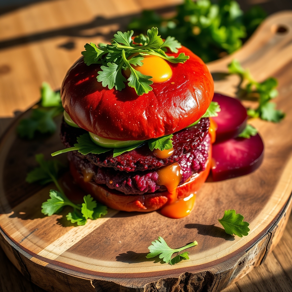Delicious vegetarian beet burgers on a plate
