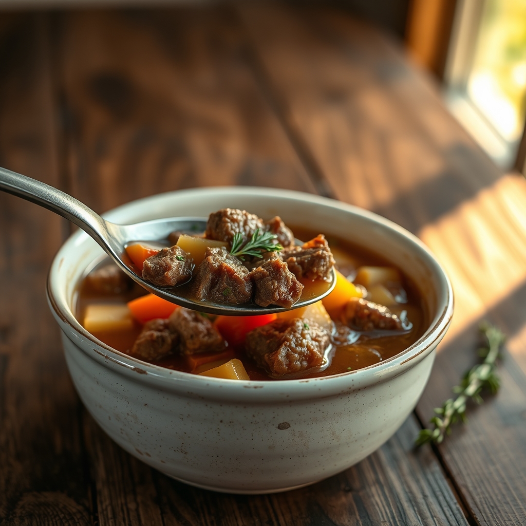 Close-up of Beef and Vegetable Soup