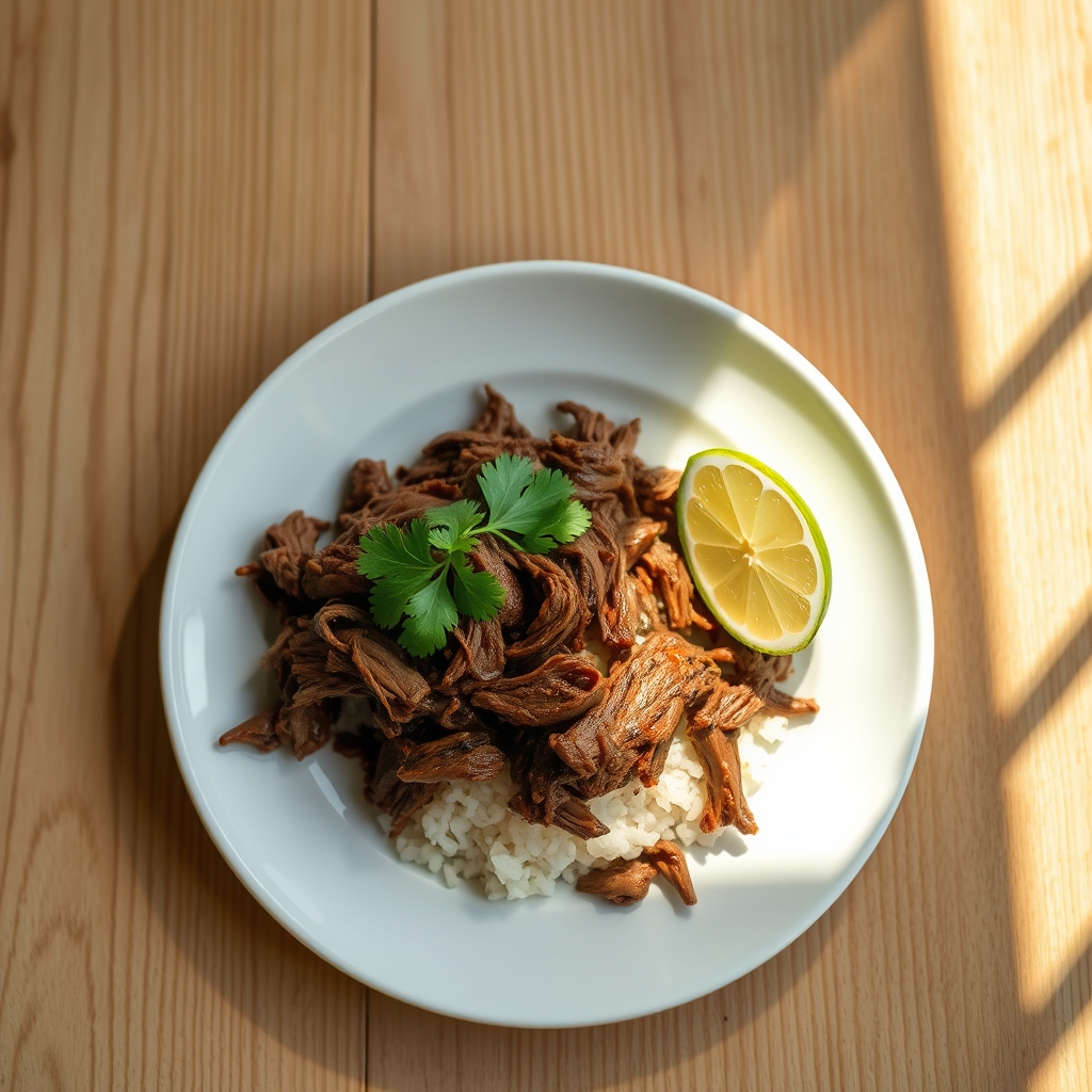 Shredded beef barbacoa with lime and cilantro