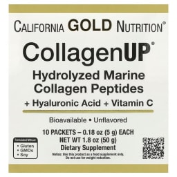 California Gold Nutrition CollagenUP® 海由来加水分解コラーゲンペプチド ヒアルロン酸とビタミンC配合 無味 10包 1包5g(0.18oz)