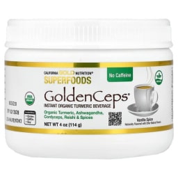 California Gold Nutrition スーパーフーズ GoldenCeps® オーガニック ターメリック ウィズ アシュワガンダ、コルディセプス、レイシ 4 oz (114 g)