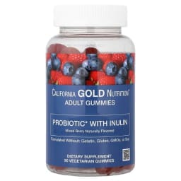 California Gold Nutrition プロバイオティクス イヌリン グミ ビタミンC、葉酸配合 ベリーエキスブレンド オーガニックイヌリン ナチュラルミックスベリー味 ベジタリアングミ90粒
