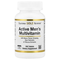 California Gold Nutrition アクティブメンズ マルチビタミン パナックスジンセン、マカ、ソーパルメット、トリビュラス配合 タブレット180粒