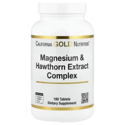 California Gold Nutrition マグネシウム & ホーソーン エキス コンプレックス タウリン、コレウス フォルスコリ エキス、ホップス配合 タブレット180粒