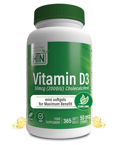 Health Thru Nutrition Health Thru Nutrition(ヘルス スルー ニュートリション)ビタミンd3 2000IUソフトジェルカプセル - 高濃度天然ビタミンd サプリメント、50mcgコレカルシフェロール、大豆フリー、グルテンフリー、非遺伝子組み換え(365ソフトジェルカプセル入り、1年分) パッケージ画像