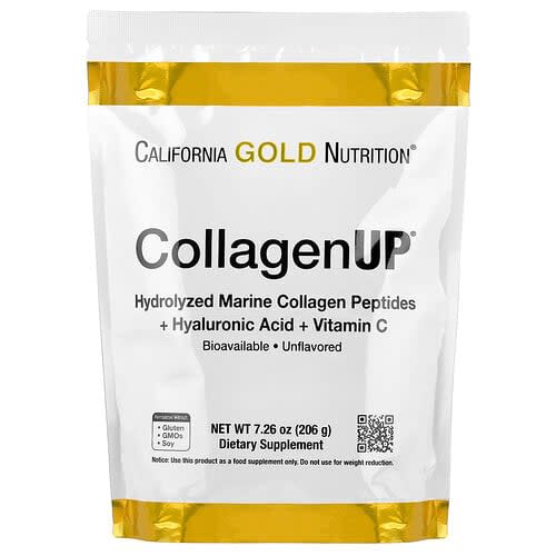 California Gold California Gold Nutrition CollagenUP®、加水分解海洋コラーゲンペプチド、ヒアルロン酸とビタミンC配合、無香料、206g パッケージ画像