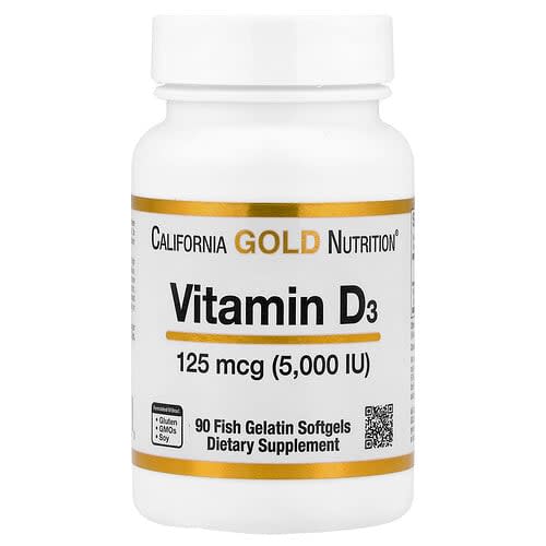 California Gold California Gold Nutrition ビタミンD3 125mcg(5,000IU) フィッシュゼラチンソフトジェル90粒 パッケージ画像