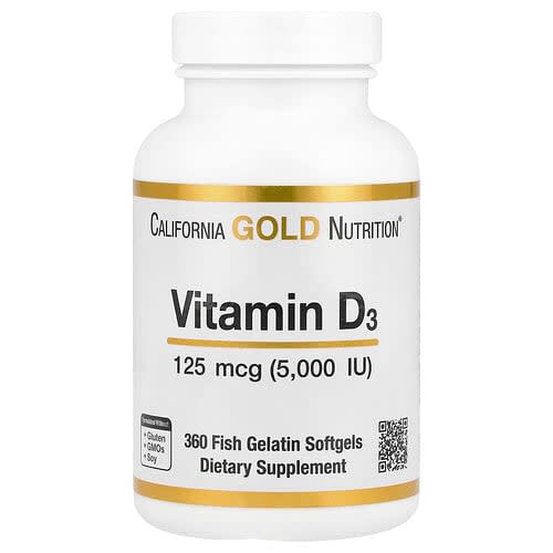 California Gold California Gold Nutrition ビタミンD3 125mcg(5,000IU) フィッシュゼラチンソフトジェル360粒 パッケージ画像