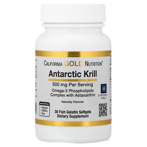 California Gold California Gold Nutrition アンタルクティック クリルオイル オメガ3 リン脂質複合体 EPA・DHA・アスタキサンチン配合 ナチュラルストロベリー&レモン 500mg フィッシュゼラチンソフトジェル30粒 パッケージ画像