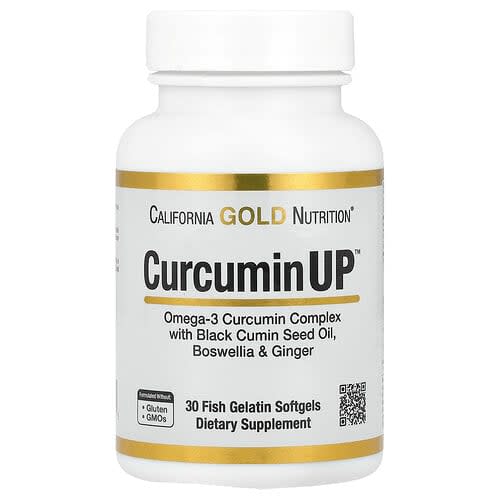California Gold California Gold Nutrition CurcuminUP™ オメガ3クルクミンコンプレックス ブラッククミンシードオイル ボスウェリア ジンジャー フィッシュゼラチンソフトジェル30粒 パッケージ画像