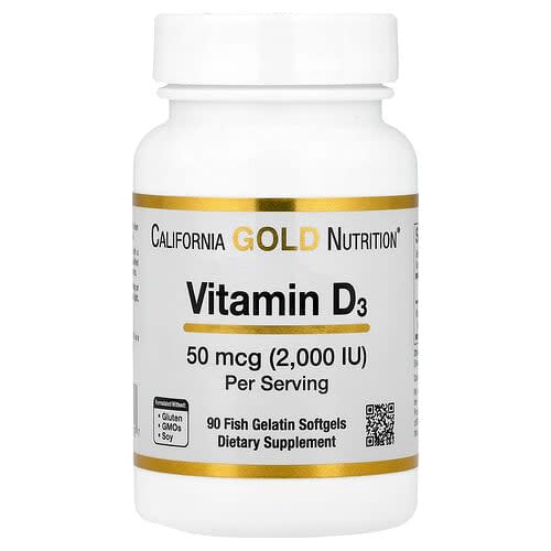 California Gold California Gold Nutrition ビタミンD3 50mcg(2,000 IU) フィッシュゼラチンソフトジェル90粒 パッケージ画像