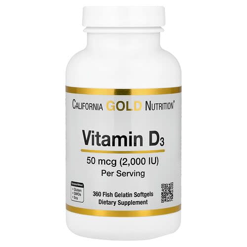 California Gold California Gold Nutrition ビタミンD3 50mcg (2,000IU) フィッシュゼラチンソフトジェル360粒 パッケージ画像
