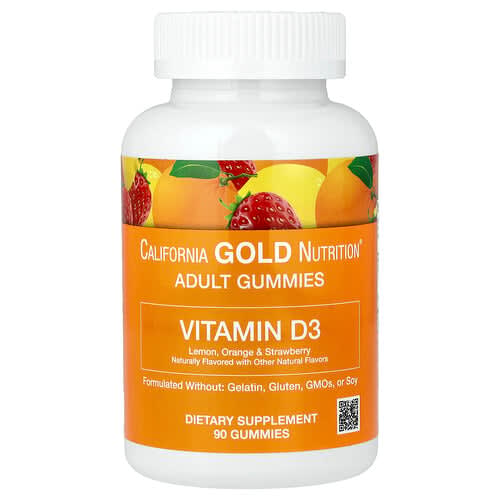 California Gold California Gold Nutrition ビタミンD3 グミ レモン、オレンジ&ストロベリー 90粒(1粒あたり25mcg/1,000IU) パッケージ画像