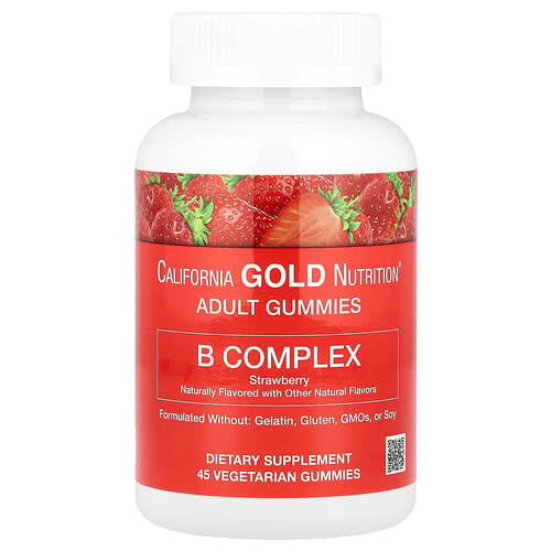 California Gold California Gold Nutrition B複合体グミ ビタミンB6・B12、葉酸、ビオチン配合 ストロベリー味 ベジタリアングミ45粒 パッケージ画像