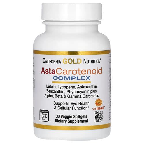 California Gold California Gold Nutrition アスタカロテノイド コンプレックス ルテイン、リコピン、アスタキサンチン、ビタミンA配合 ベジカプセル30粒 パッケージ画像