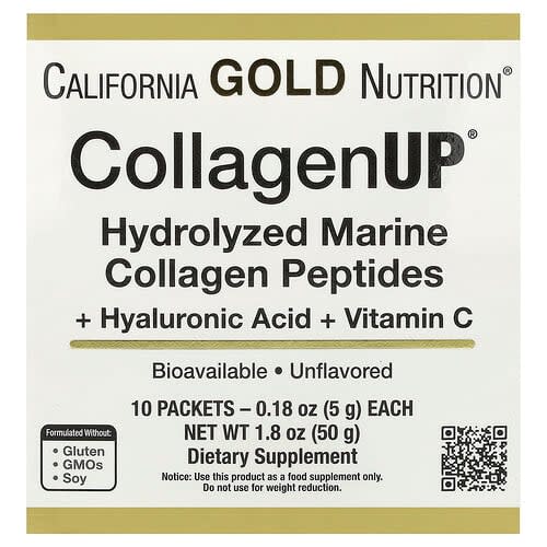 California Gold California Gold Nutrition CollagenUP® 海由来加水分解コラーゲンペプチド ヒアルロン酸とビタミンC配合 無味 10包 1包5g(0.18oz) パッケージ画像