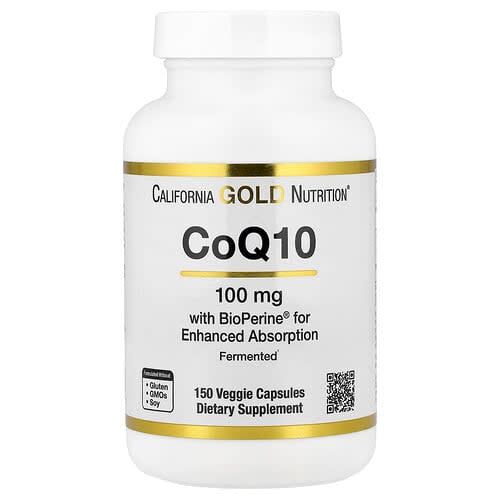 California Gold California Gold Nutrition CoQ10 ユビキノン USP配合 Bioperine®ブラックペッパーエキス 吸収性向上 100mg ベジカプセル150粒 パッケージ画像