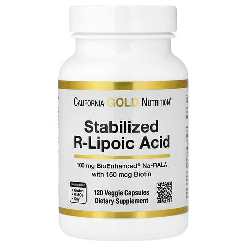 California Gold California Gold Nutrition スタビライズド R-リポ酸 Bio-Enhanced® Na-RALA配合 ビオチン入り ベジカプセル120粒 パッケージ画像