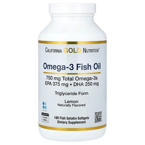California Gold California Gold Nutrition オメガ3フィッシュオイル EPA/DHA ナチュラルレモン ソフトジェル180粒 パッケージ画像
