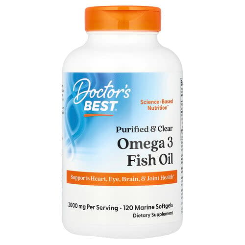 Doctor's Best ドクターズベスト ピュアファイド&クリア オメガ3フィッシュオイル ソフトジェル120粒(1ソフトジェルあたり1,000mg) パッケージ画像