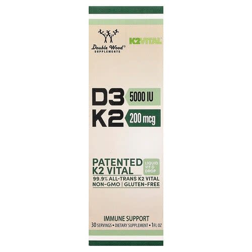 Double Wood Supplements Double Wood Supplements ビタミンD3 + K2 リキッドドロップ 1 fl oz パッケージ画像