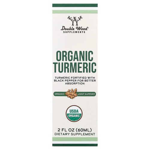 Double Wood Supplements Double Wood Supplements, オーガニックターメリック、2 fl oz(60ml) パッケージ画像