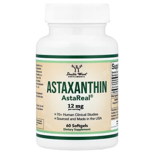 Double Wood Supplements Double Wood Supplements, アスタキサンチン AstaReal®、12mg、ソフトジェル60粒 パッケージ画像