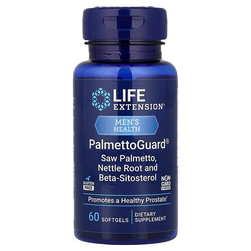 Life Extension Life Extension, Men's Health, PalmettoGuard®, ソウパルメット、ネットルルート、ベータシトステロール、ソフトジェル60粒 パッケージ画像