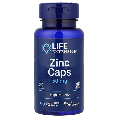 Life Extension Life Extension, Zinc Caps, 50mg, ベジタリアンカプセル90粒 パッケージ画像