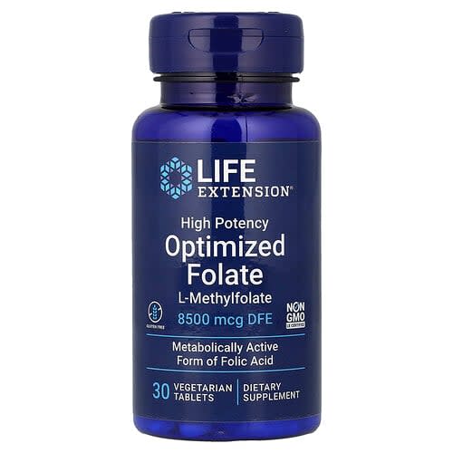 Life Extension Life Extension, オプティマイズド フォレート ハイポテンシー, 8,500mcg DFE, ベジタリアンタブレット30粒 パッケージ画像