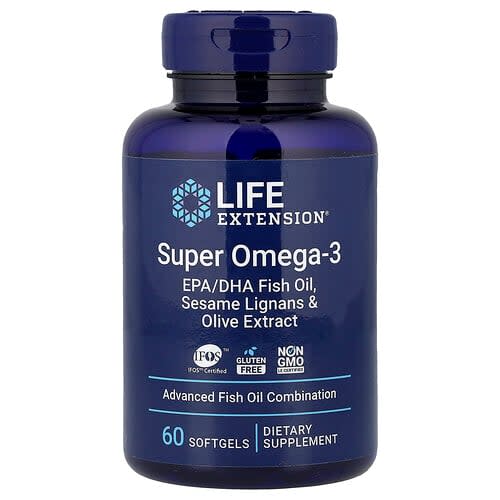 Life Extension Life Extension スーパーオメガ3 EPA/DHA フィッシュオイル セサミリグナン&オリーブエキス 60ソフトジェル パッケージ画像