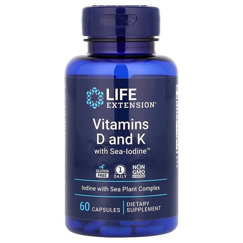 Life Extension Life Extension ビタミンD・Kウィズ シーアイオダイン™ 60カプセル パッケージ画像
