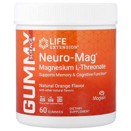 Life Extension Life Extension ニューロ-マグ® マグネシウム L-スレオン酸 ナチュラルオレンジ グミ60粒(1粒36mg) パッケージ画像