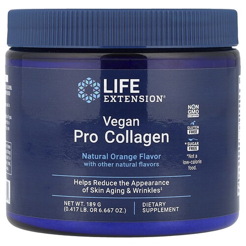 Life Extension Life Extension, ヴィーガン プロコラーゲン、ナチュラルオレンジ、6.667 oz（189g） パッケージ画像