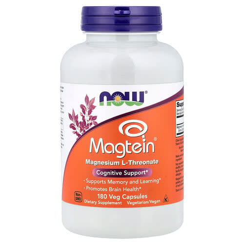 NOW Foods NOW Foods, Magtein®、マグネシウム L-スレオン酸塩、ベジカプセル180粒(1粒あたり48mg) パッケージ画像