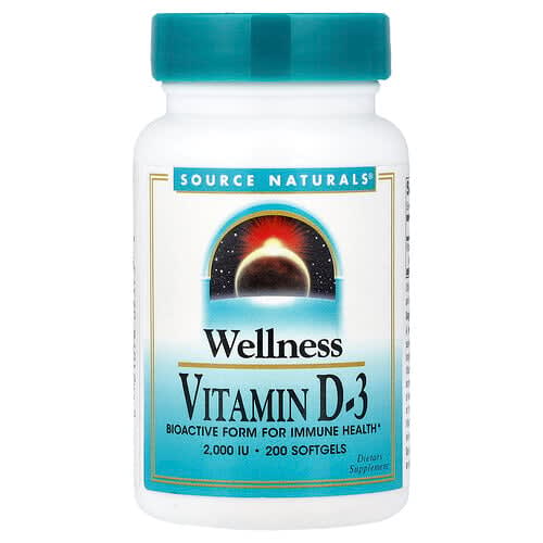 Source Naturals Source Naturals ウェルネス ビタミンD-3 50mcg (2,000IU) ソフトジェル200粒 パッケージ画像