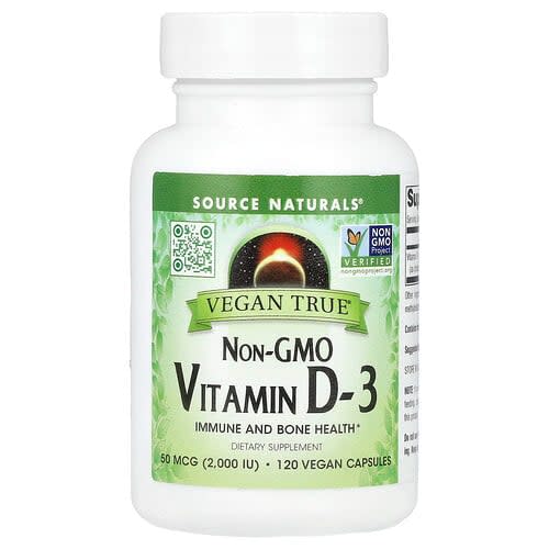 Source Naturals Source Naturals Vegan True® 非遺伝子組み換えビタミンD-3 50mcg（2,000IU）ビーガンカプセル120粒 パッケージ画像