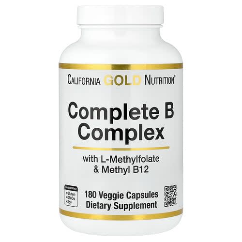 California Gold California Gold Nutrition、コンプリート B コンプレックス L-メチルフォレート配合 メチルコバラミンB12、ベジカプセル180粒 パッケージ画像