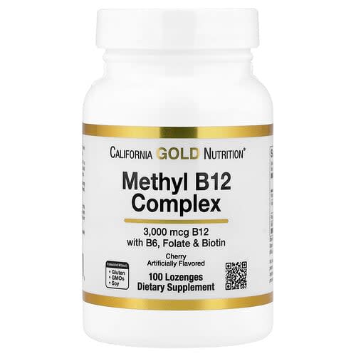 California Gold California Gold Nutrition メチルB12 コンプレックス フォレート・ビオチン・ビタミンB6配合 チェリー風味 ロゼンジ100粒 パッケージ画像