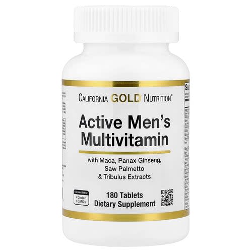 California Gold California Gold Nutrition アクティブメンズ マルチビタミン パナックスジンセン、マカ、ソーパルメット、トリビュラス配合 タブレット180粒 パッケージ画像