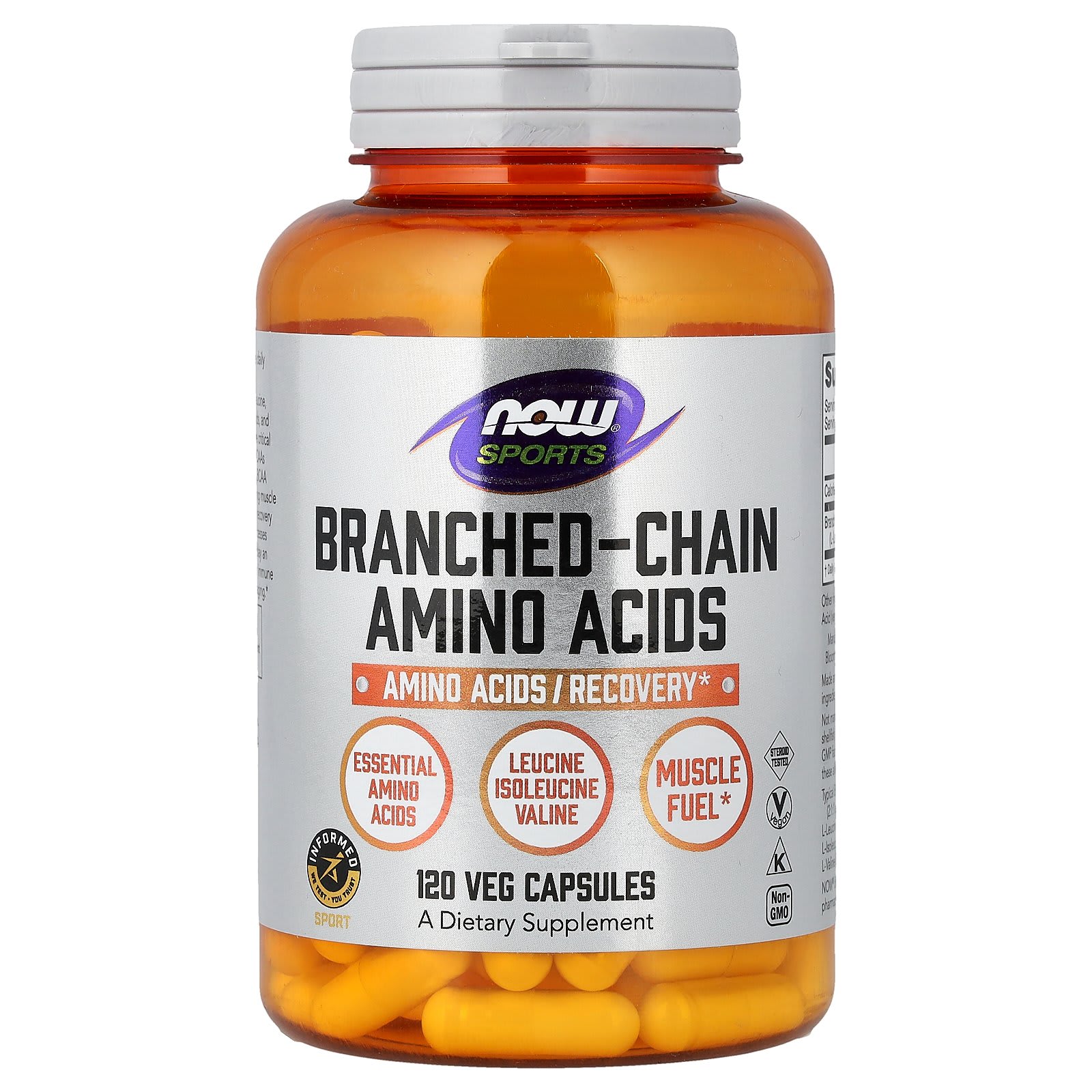 NOW Foods NOW Foods BCAA ナウフーズ ナウスポーツ 分岐鎖アミノ酸 アミノ酸 ロイシン イソロイシン バリン サプリメント サプリ 植物性カプセル ベジカプセル 120粒 パッケージ画像