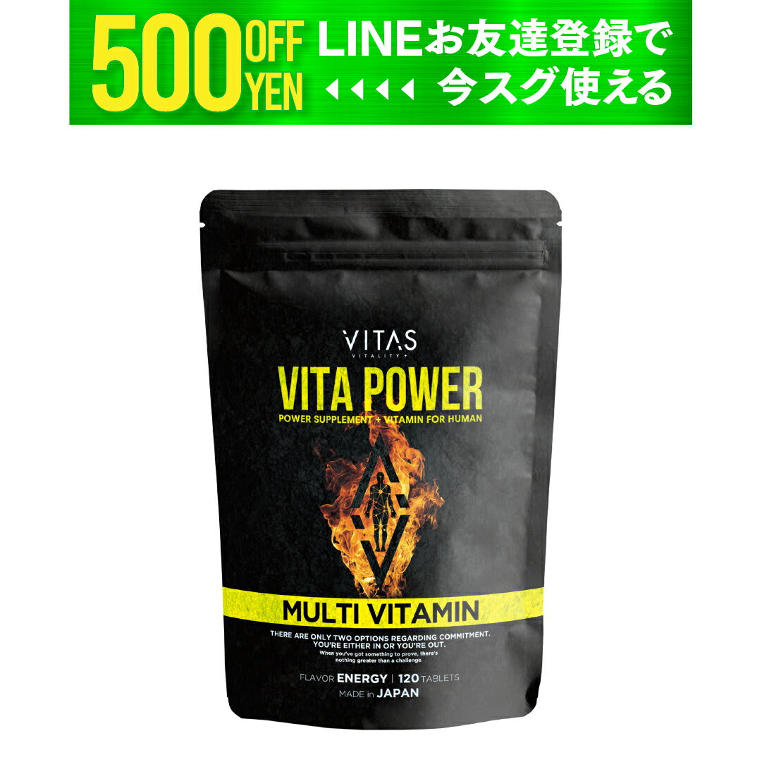 VITAS マルチビタミン ミネラル VITAS VITAPOWER 公式 120粒 ビタミン剤 マカ 亜鉛 ビオチン ナイアシン ビタミンC 葉酸 筋トレ トレーニング サプリメント GMP認定 栄養機能食品 肌荒れ 疲れ バイタス ビタパワー 日本製 メンズ ボディビル パッケージ画像